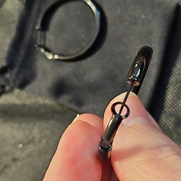 Black Hoop Earrings with Lever-backs - Picture 3 of 6